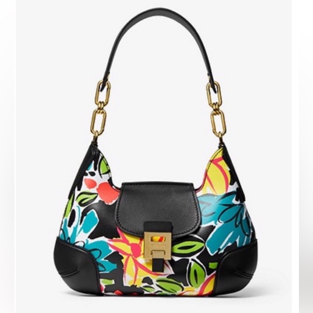 Michael Kors Collection Bancroft Medium Floral Calf Leather Shoulder Bag